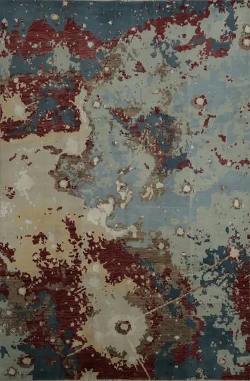 Contemporary Area Rug 8x10 with a Splash of Red and Blue Tones