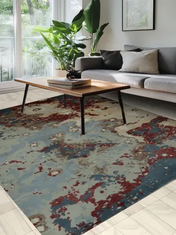 Contemporary Area Rug 8x10 with a Splash of Red and Blue Tones