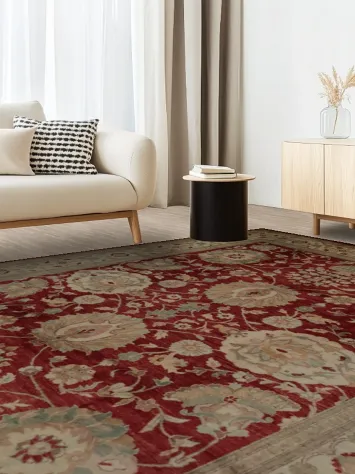 Red Ziegler Large Area Rug 9x12 with Floral Patterns