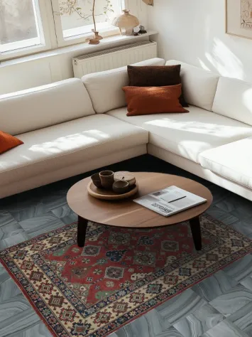 Classic Red Kazak Oriental Rug 4x6 with Geometric Design