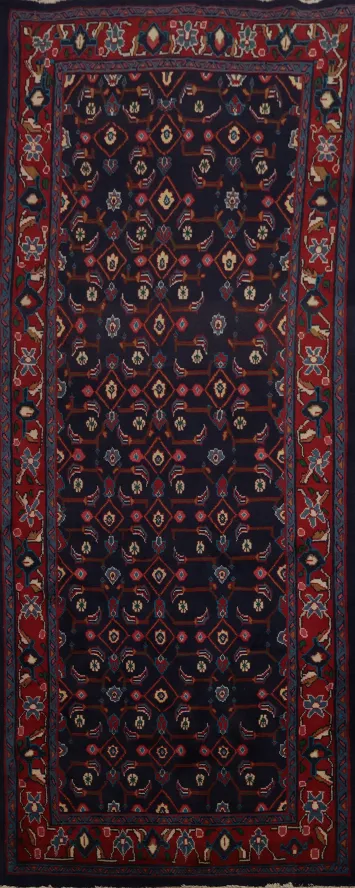 Handcrafted Floral Motif Sarouk Persian Runner Rug 4x9