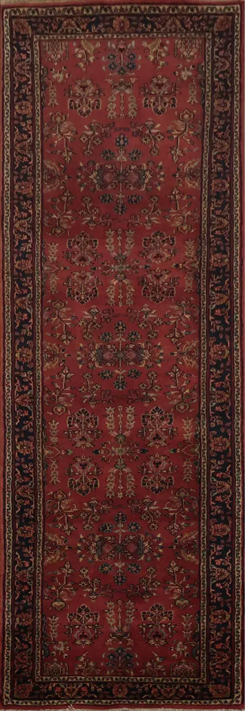 Stylish Sarouk Runner Rug 3x10 with Borders and Patterns