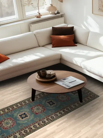 Wool Kazak Runner Rug 3x8 with Timeless Geometric Appeal