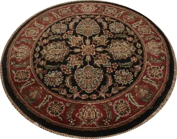 Round Agra Oriental Rug 4x4 with Detailed Ornate Motifs