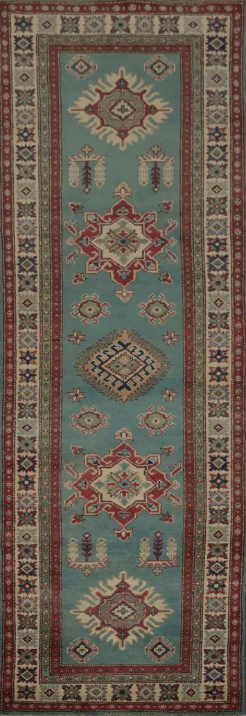 Traditional Kazak Runner Rug 3x10 with Detailed Medallions
