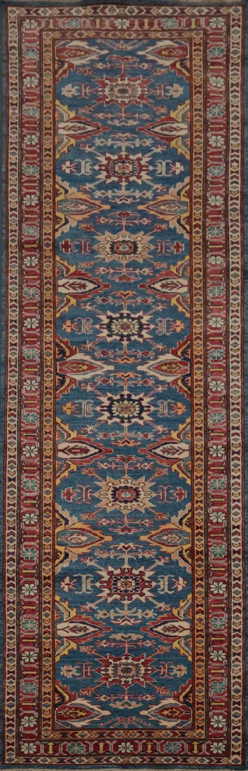 Artisan Crafted Super Kazak Runner Rug 3x10 Decorative Motifs