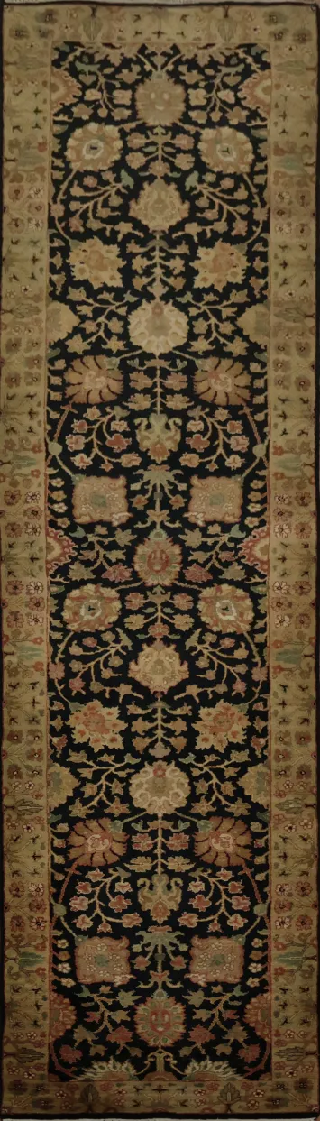 Black Floral Agra Runner Rug 3x12 for Graceful Interior Decor