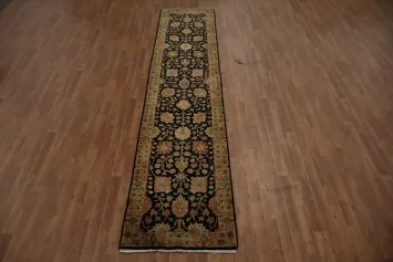 Black Floral Agra Runner Rug 3x12 for Graceful Interior Decor