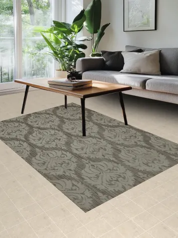 Neutral Damask Contemporary Area Rug 5x8 for a Cozy Aesthetic