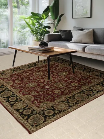 Opulent Agra Square Area Rug 8x8 Rich Red Floral Design