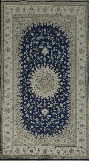 Intricate Floral Deep Blue Handmade Kashmir Area Rug 5x8