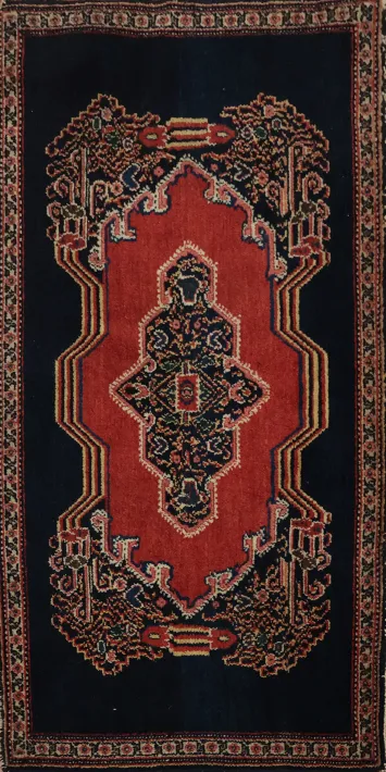 Vintage Senneh Persian Rug 2x4 with Bold Central Patterns