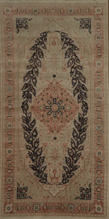 Classic Neutral and Navy Ziegler Persian Rug with Intricate Vintage Design 10x19