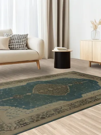 Blue Oushak Oriental Area Rug 5x8 Decorative Border Details