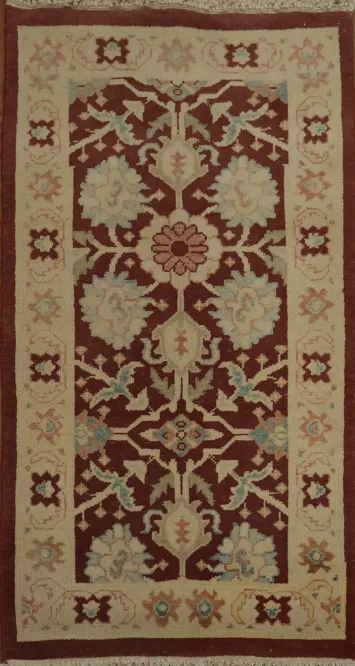 Sumptuous Burgundy and Cream Handmade Egyptian Accent Rug 2x4