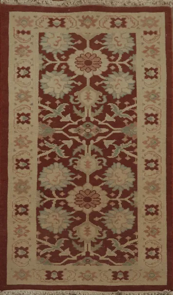 Traditional Red Rug with Sophisticated Floral Design 2x4
