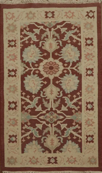 Handcrafted Traditional Carpet in Deep Burgundy with Floral Accents 2x4