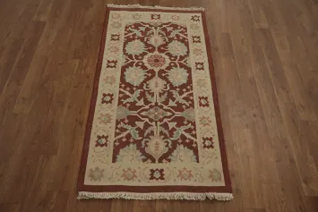 Handcrafted Traditional Carpet in Deep Burgundy with Floral Accents 2x4