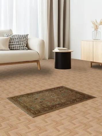 Vintage-Inspired Brown Rug with Subtle Blue Highlights 2x3