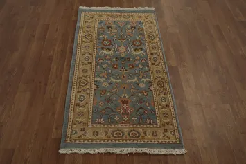 Traditional Hand-Crafted Floral Design Wool Rug in Blue Shades 2x4