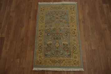 Classic Beige and Blue Rug with Intricate Antique Patterns 2x4
