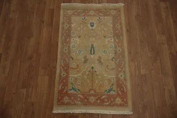 Elegant Beige and Rust Rug with Timeless Botanical Patterns 2x3