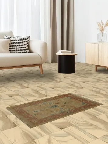 Hand-Knotted Golden Beige Rug with Serene Floral Patterns 2x3