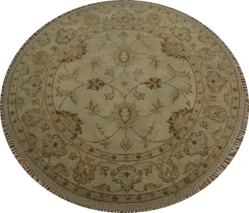 Timeless Peshawar Round Rug 4x4 with Intricate and Warm Tones