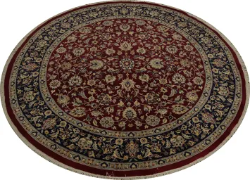 Floral Ziegler Round Area Rug 6x6 in Deep Red and Blue Hues