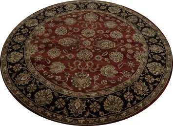 Traditional Agra Round Area Rug 8x8 with Border Details