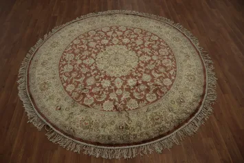 Traditional Rust Color Pure Silk Kashmir Round Rug 6x6