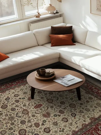 Timeless Charm: Traditional Beige and Red Medallion Rug 8x10