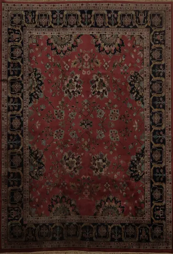 Elegant Deep Pink and Black Sarouk Floral Area Rug for Living Rooms 8x10