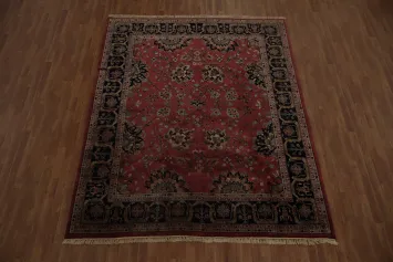 Elegant Deep Pink and Black Sarouk Floral Area Rug for Living Rooms 8x10