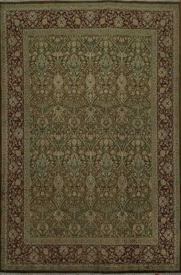 Traditional Green Rug with Ornamental Borders and Floral Accents 8x10