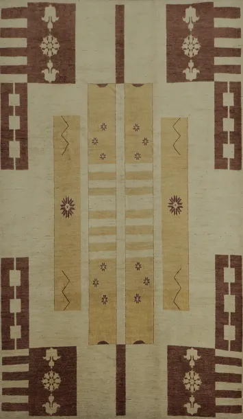 Artisan Crafted Beauty: Beige and Brown Graphic Rug Design 9x13