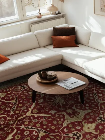 Luxurious Maroon and Beige Floral Motif Rug for Elegant Spaces 10x15