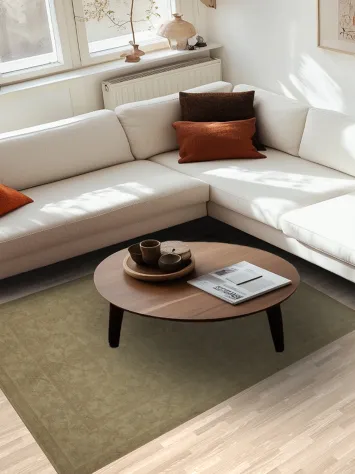 Elegant Beige Patterned Oushak Rug for a Subtle Sophisticated Ambiance 5x7