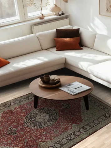 Luxurious Red and Cream Medallion Silk Turkish Rug 5x8