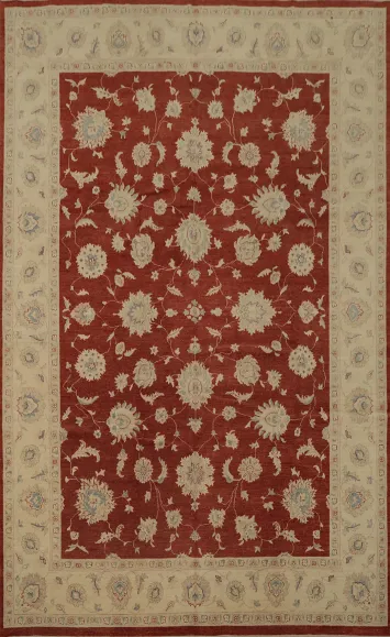 Traditional Red and Beige Peshawar Oriental Rug with Classic Motifs 10x14