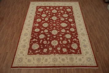 Traditional Red and Beige Peshawar Oriental Rug with Classic Motifs 10x14