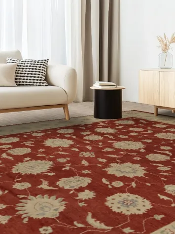 Traditional Red and Beige Peshawar Oriental Rug with Classic Motifs 10x14