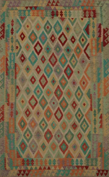 Colorful Southwestern-Inspired Kilim Diamond Pattern Rug 7x10