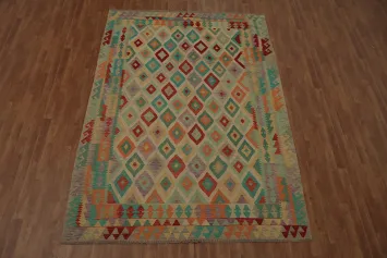 Colorful Southwestern-Inspired Kilim Diamond Pattern Rug 7x10