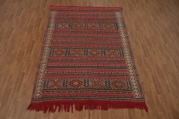 Traditional Artisan Kilim Moroccan Tribal Rug with Rich Red and Earthy Tones 7x11