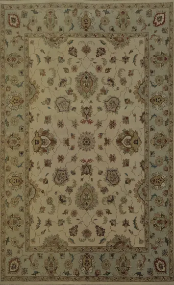 Elegant Beige and Blue Peshawar Rug with Intricate Floral Patterns 10x14