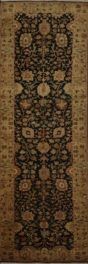 Elegant Floral Runner Rug with Timeless Black and Gold Design 3x12
