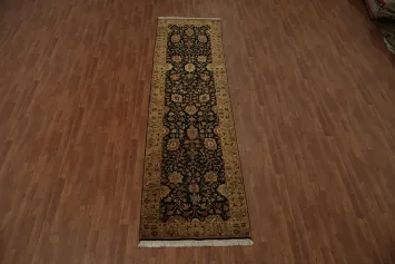Elegant Floral Runner Rug with Timeless Black and Gold Design 3x12