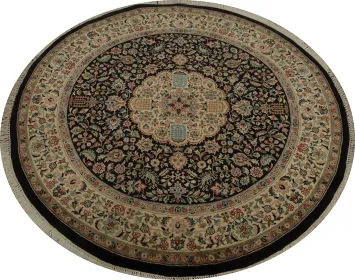 Elegant Black Round Tabriz Persian Rug with Traditional Floral Motifs 5x5 ft