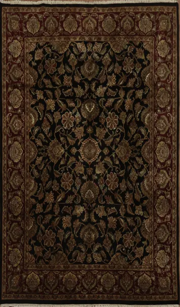 Luxurious Black and Burgundy Agra Rug with Intricate Ornate Patterns 8x10